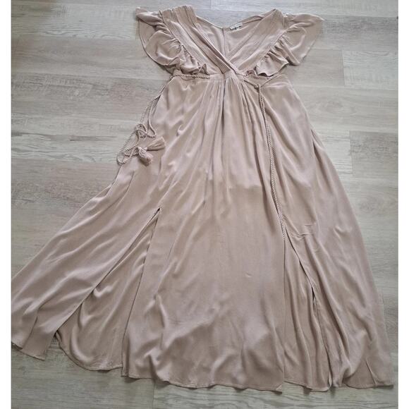 Baltic Born Womens Jennifer Deep V Flutter Sleeve Maxi Dress 3XL XXXL Boho Beige - Picture 7 of 14